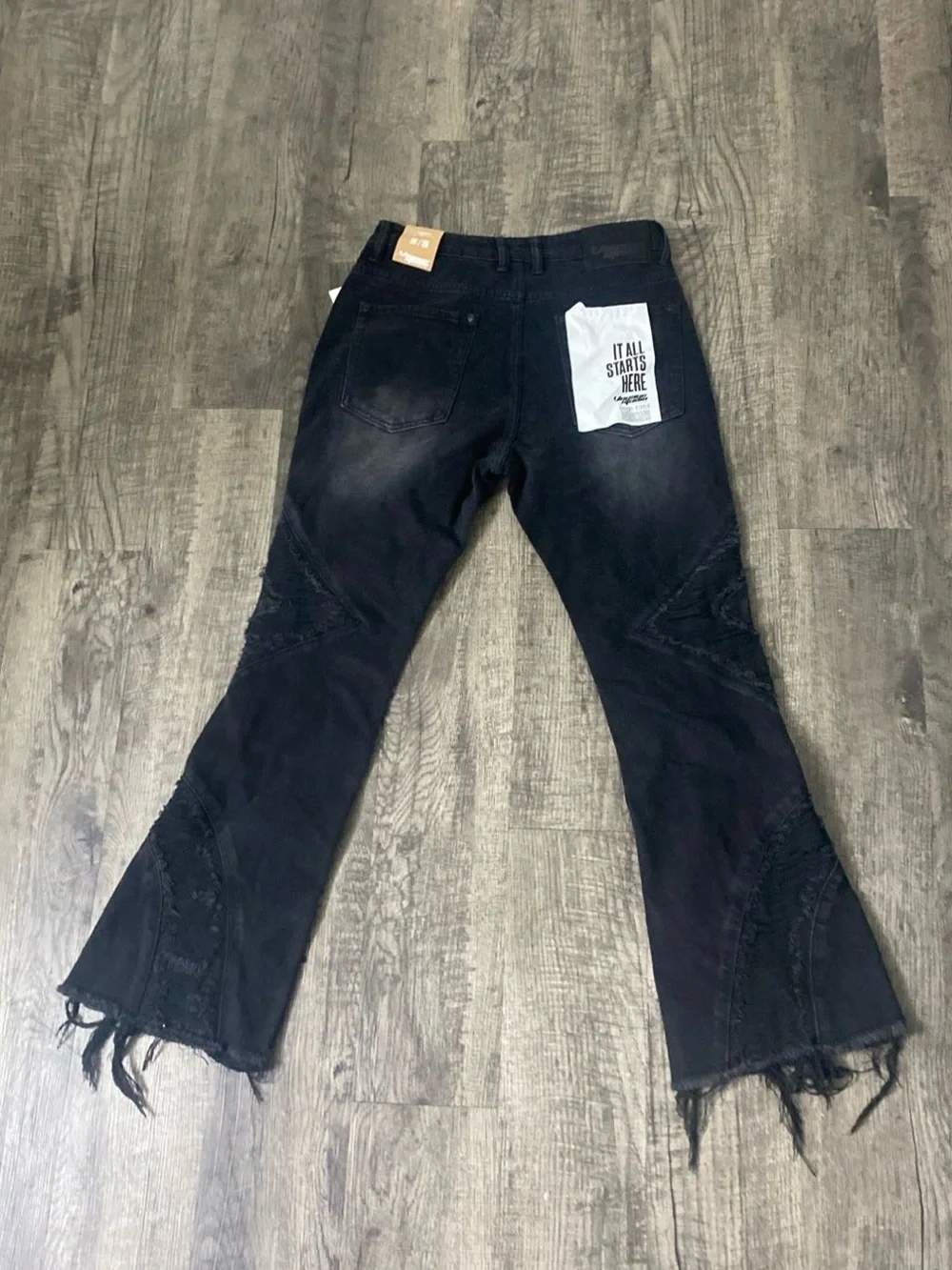 Distressed Black Flare Jeans with Stud Detailing - Picture 2 of 2